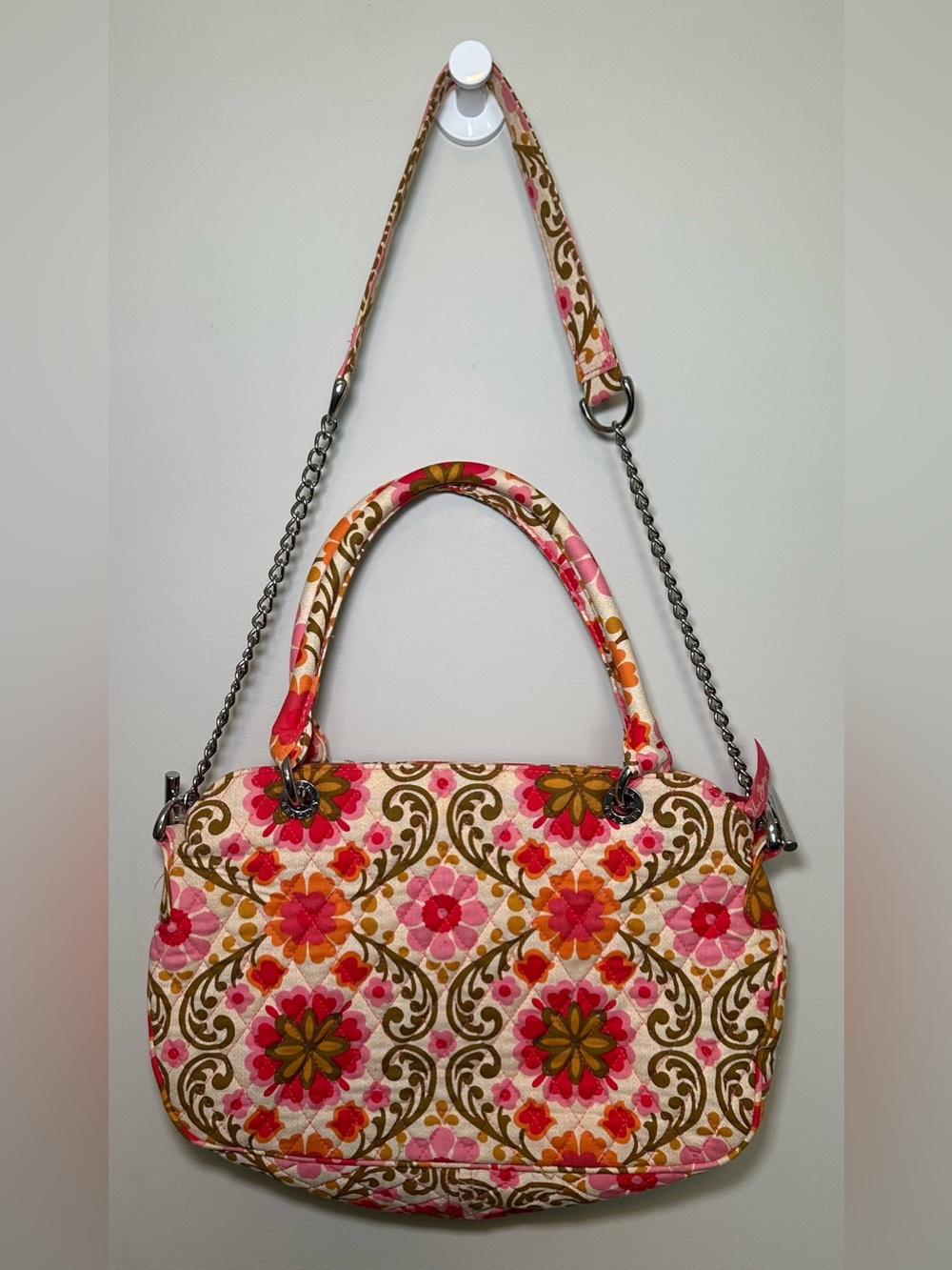 Vera Bradley Folkloric Convertible Satchel Crossbody Bag Pink Orange Floral Cute